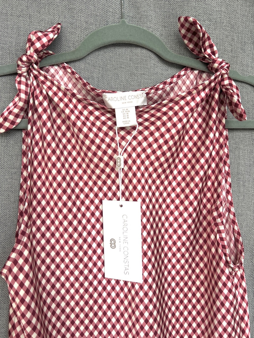 Caroline Constas checkered slip maxi dress white dark red size M - Picture 10 of 16